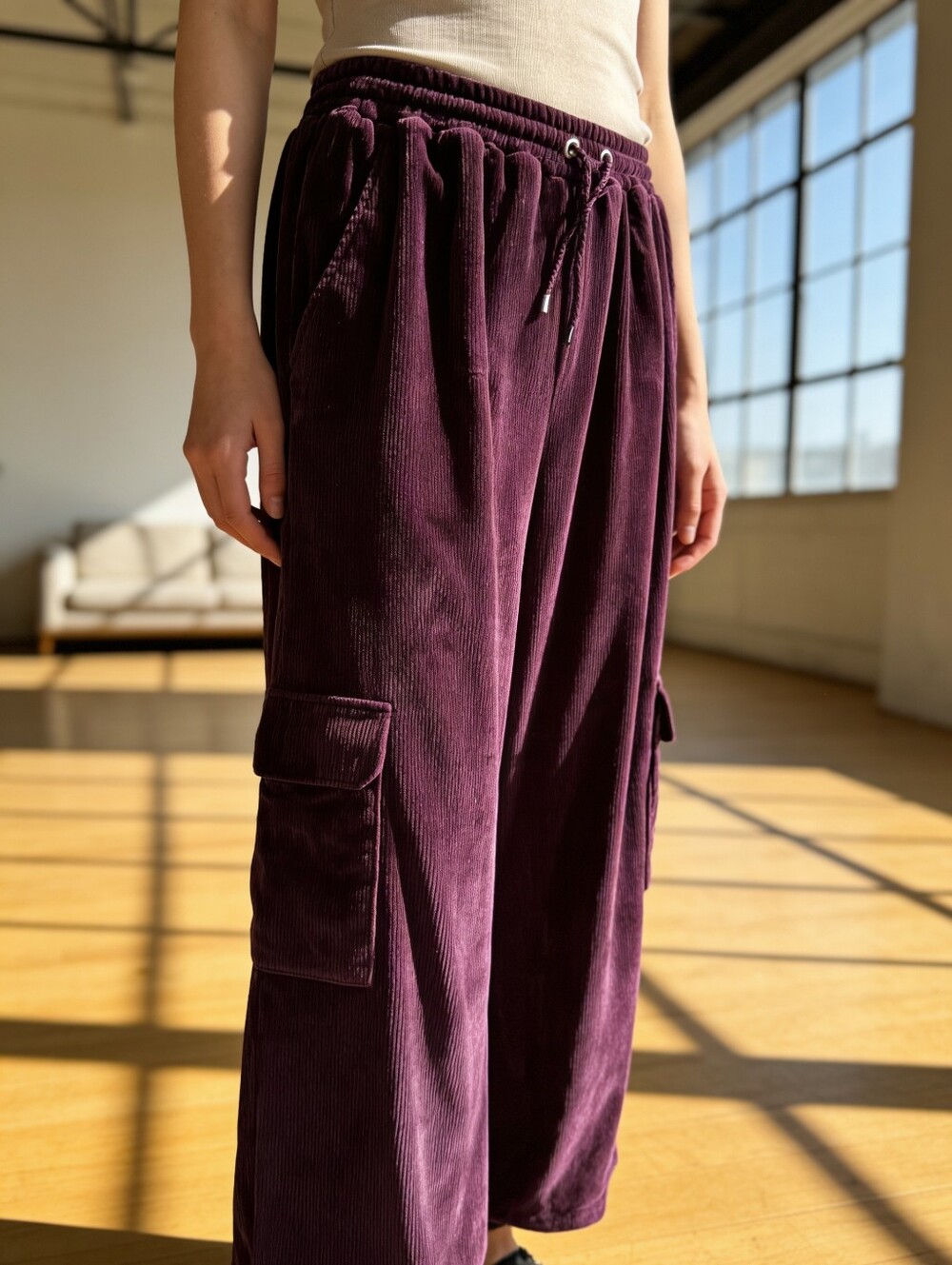 Gemma And Jane Size L Soft Velour Wide Leg Cargo Pants